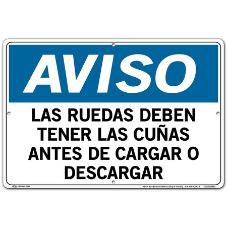 Vestil Aluminum Sign, 12-1/2" Height, 18-1/2" Width, Aluminum, Rectangle, Spanish SI-N-20-D-AL-063-S